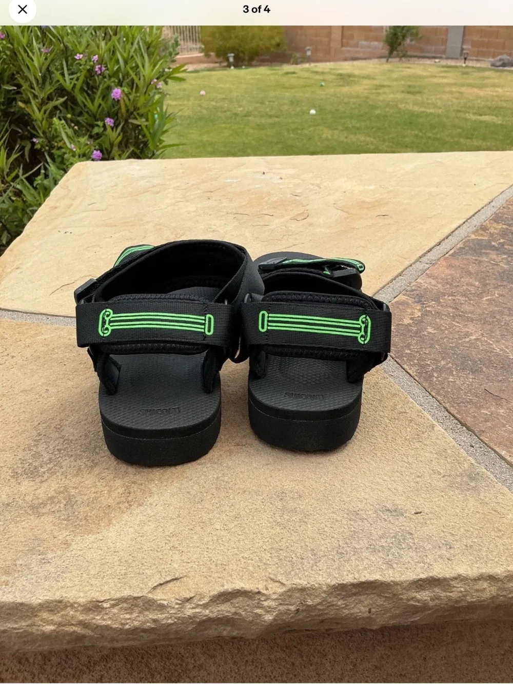 Suicoke Men’s Black Sandals with Neon Green Straps